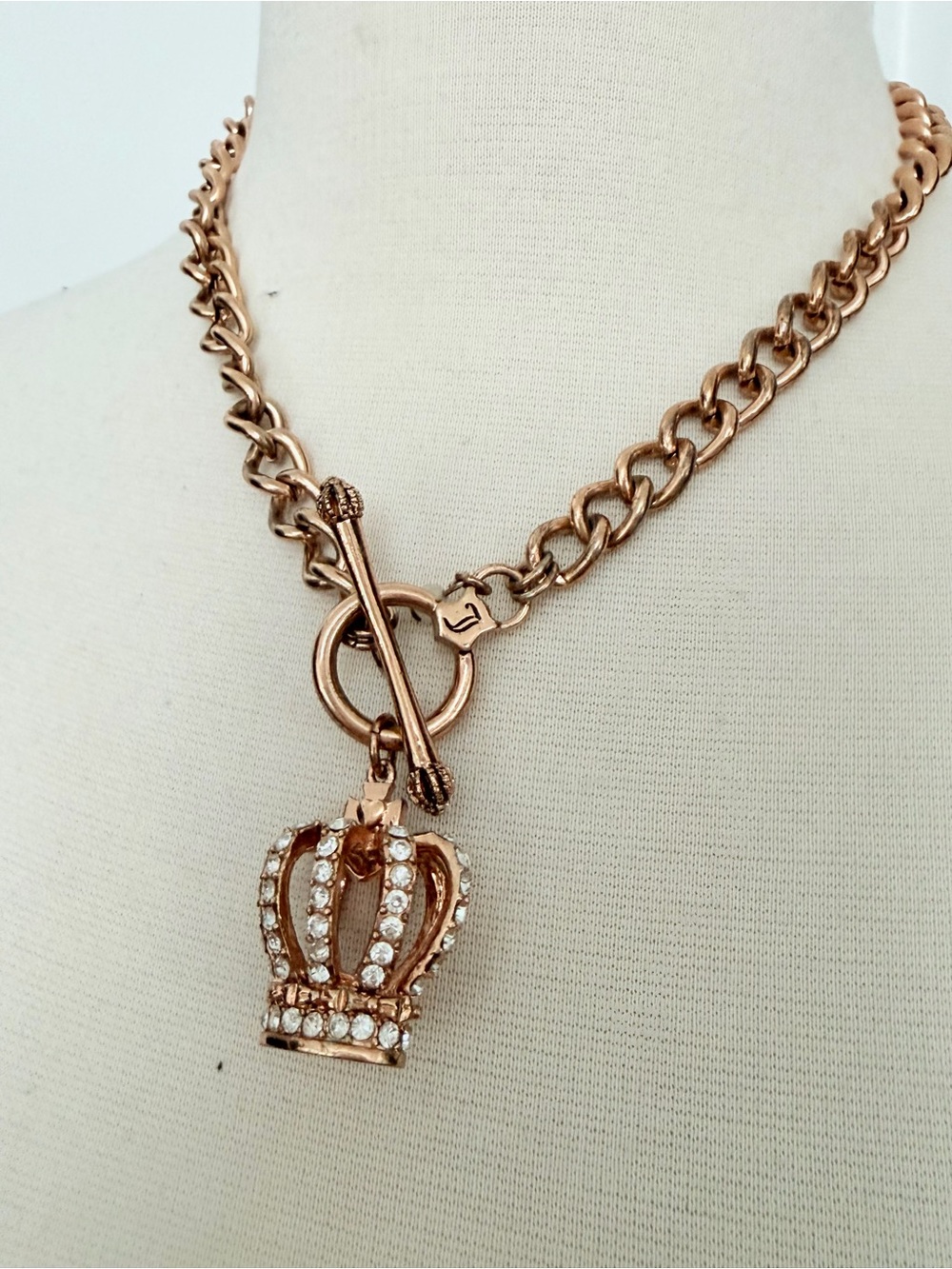 Juicy Couture Rose Gold Crown Pendant Toggle Necklace